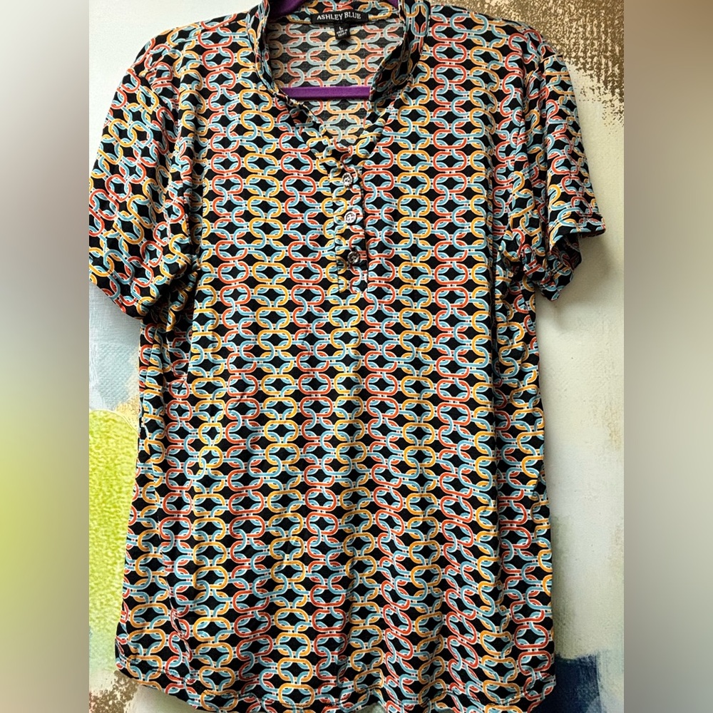 Ashley Blue Chain Pattern Shirt - Orange and Blue,Black,Red